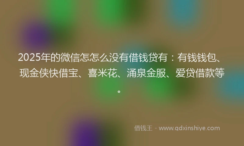 2025年的微信怎怎么没有借钱贷有：有钱钱包、现金侠快借宝、喜米花、涌泉金服、爱贷借款等。