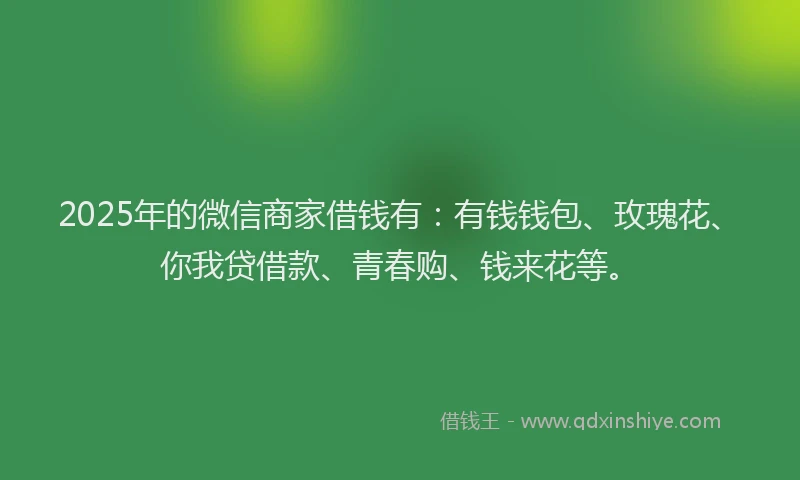 2025年的微信商家借钱有：有钱钱包、玫瑰花、你我贷借款、青春购、钱来花等。