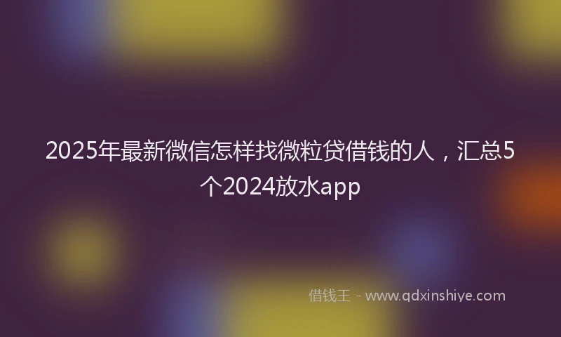 2025年最新微信怎样找微粒贷借钱的人，汇总5个2024放水app