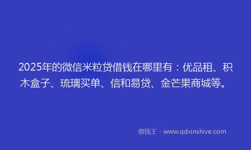 2025年的微信米粒贷借钱在哪里有：优品租、积木盒子、琉璃买单、信和易贷、金芒果商城等。