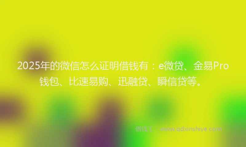 2025年的微信怎么证明借钱有：e微贷、金易Pro钱包、比速易购、迅融贷、瞬信贷等。
