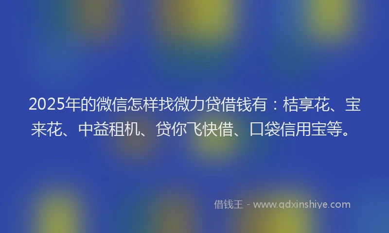 2025年的微信怎样找微力贷借钱有:桔享花、宝来花、中益租机、贷你飞快借、口袋信用宝等。
