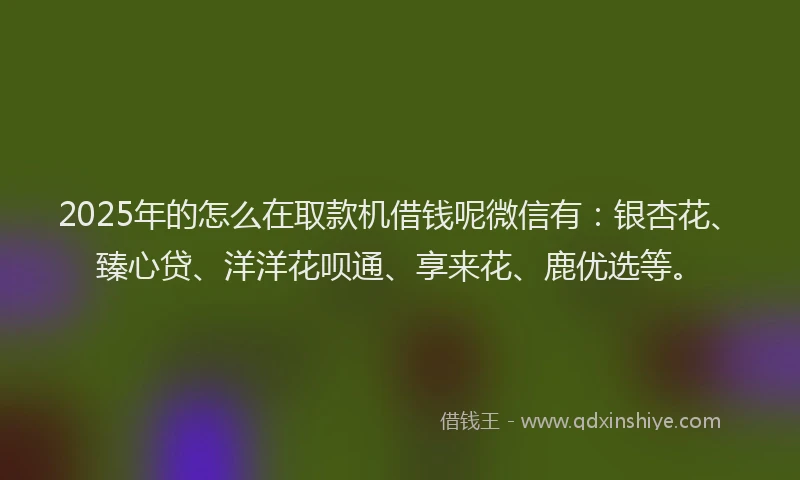 2025年的怎么在取款机借钱呢微信有：银杏花、臻心贷、洋洋花呗通、享来花、鹿优选等。