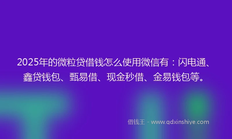 2025年的微粒贷借钱怎么使用微信有：闪电通、鑫贷钱包、甄易借、现金秒借、金易钱包等。