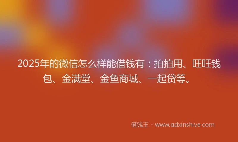 2025年的微信怎么样能借钱有：拍拍用、旺旺钱包、金满堂、金鱼商城、一起贷等。