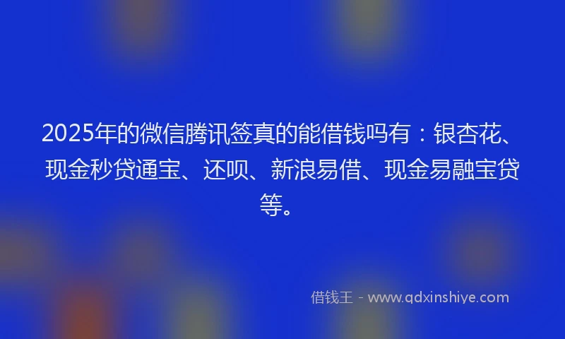 2025年的微信腾讯签真的能借钱吗有：银杏花、现金秒贷通宝、还呗、新浪易借、现金易融宝贷等。