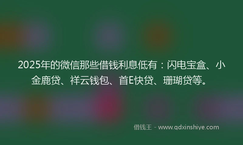 2025年的微信那些借钱利息低有：闪电宝盒、小金鹿贷、祥云钱包、首E快贷、珊瑚贷等。