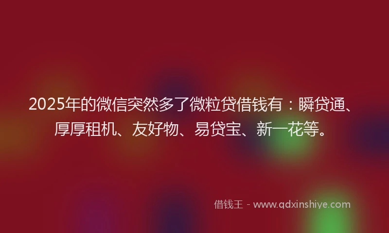 2025年的微信突然多了微粒贷借钱有：瞬贷通、厚厚租机、友好物、易贷宝、新一花等。
