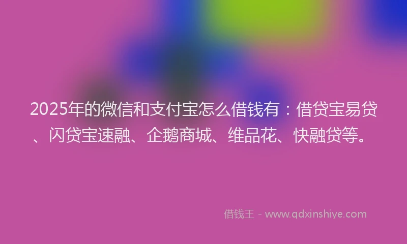 2025年的微信和支付宝怎么借钱有：借贷宝易贷、闪贷宝速融、企鹅商城、维品花、快融贷等。