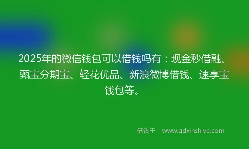 2025年的微信钱包可以借钱吗有：现金秒借融、甄宝分期宝、轻花优品、新浪微博借钱、速享宝钱包等。