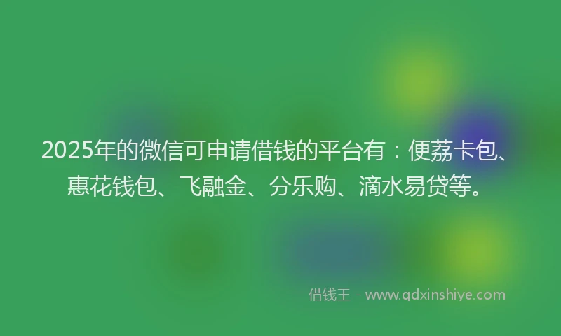 2025年的微信可申请借钱的平台有：便荔卡包、惠花钱包、飞融金、分乐购、滴水易贷等。