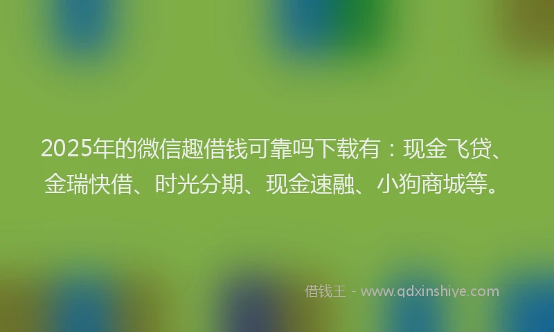 2025年的微信趣借钱可靠吗下载有：现金飞贷、金瑞快借、时光分期、现金速融、小狗商城等。