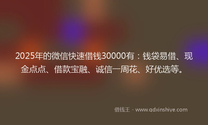 2025年的微信快速借钱30000有：钱袋易借、现金点点、借款宝融、诚信一周花、好优选等。