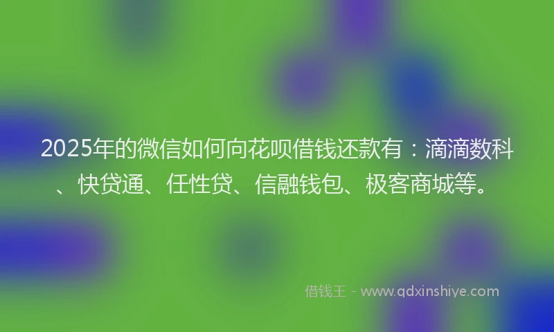 2025年的微信如何向花呗借钱还款有：滴滴数科、快贷通、任性贷、信融钱包、极客商城等。