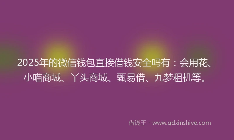 2025年的微信钱包直接借钱安全吗有：会用花、小喵商城、丫头商城、甄易借、九梦租机等。