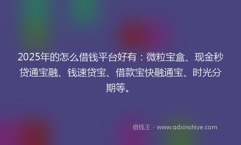 2025年的怎么借钱平台好有：微粒宝盒、现金秒贷通宝融、钱速贷宝、借款宝快融通宝、时光分期等。