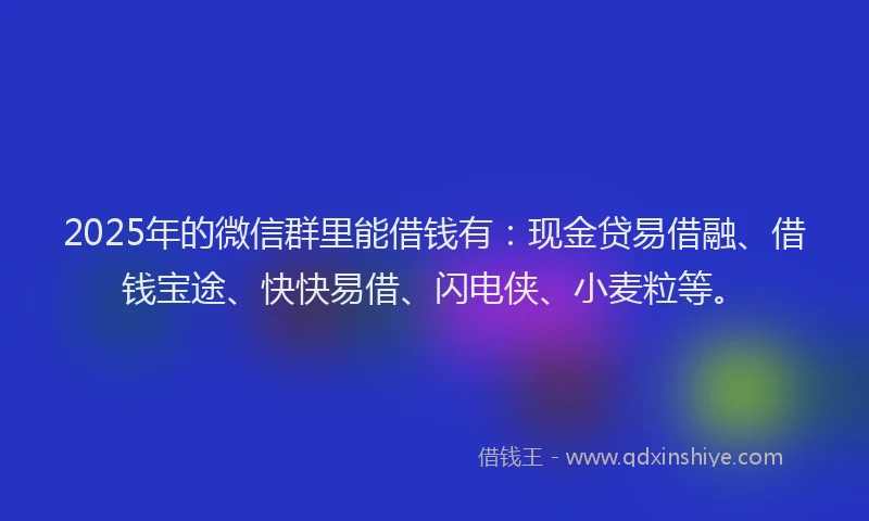 2025年的微信群里能借钱有：现金贷易借融、借钱宝途、快快易借、闪电侠、小麦粒等。