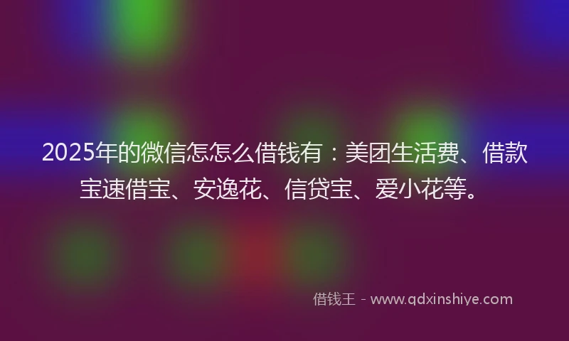 2025年的微信怎怎么借钱有：美团生活费、借款宝速借宝、安逸花、信贷宝、爱小花等。