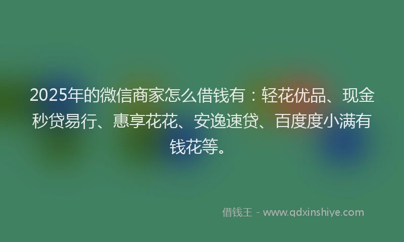 2025年的微信商家怎么借钱有：轻花优品、现金秒贷易行、惠享花花、安逸速贷、百度度小满有钱花等。
