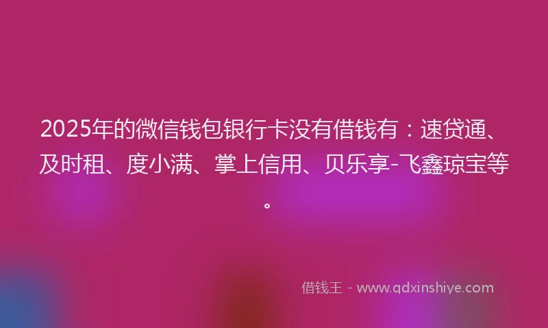 2025年的微信钱包银行卡没有借钱有：速贷通、及时租、度小满、掌上信用、贝乐享-飞鑫琼宝等。