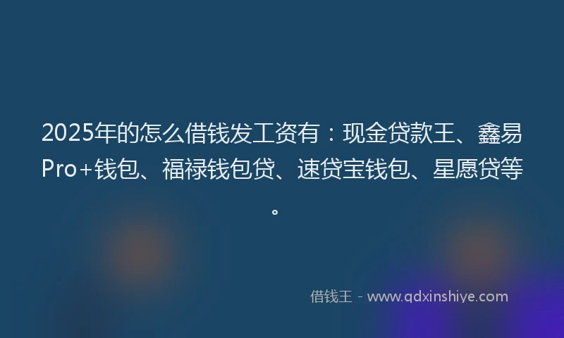 2025年的怎么借钱发工资有：现金贷款王、鑫易Pro+钱包、福禄钱包贷、速贷宝钱包、星愿贷等。