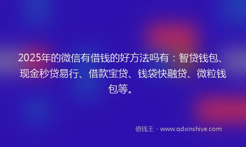 2025年的微信有借钱的好方法吗有：智贷钱包、现金秒贷易行、借款宝贷、钱袋快融贷、微粒钱包等。