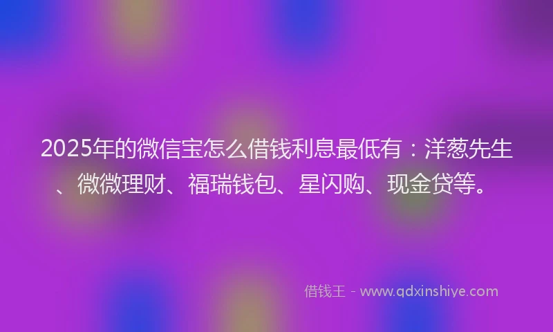 2025年的微信宝怎么借钱利息最低有：洋葱先生、微微理财、福瑞钱包、星闪购、现金贷等。