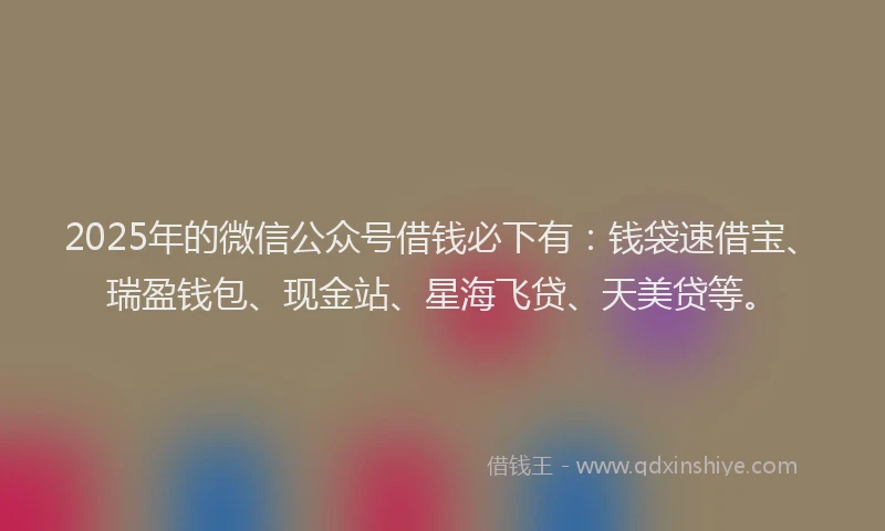 2025年的微信公众号借钱必下有：钱袋速借宝、瑞盈钱包、现金站、星海飞贷、天美贷等。