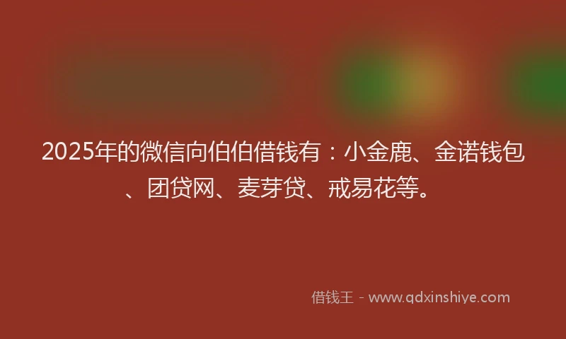 2025年的微信向伯伯借钱有：小金鹿、金诺钱包、团贷网、麦芽贷、戒易花等。