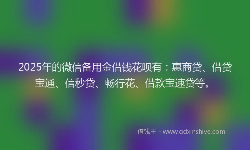 2025年的微信备用金借钱花呗有：惠商贷、借贷宝通、信秒贷、畅行花、借款宝速贷等。