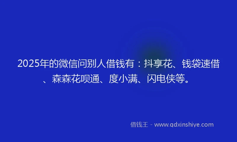 2025年的微信问别人借钱有：抖享花、钱袋速借、森森花呗通、度小满、闪电侠等。