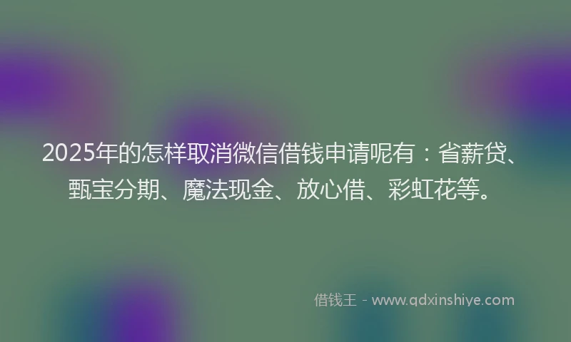 2025年的怎样取消微信借钱申请呢有：省薪贷、甄宝分期、魔法现金、放心借、彩虹花等。