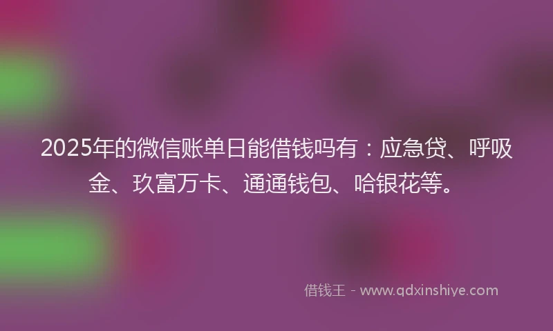 2025年的微信账单日能借钱吗有：应急贷、呼吸金、玖富万卡、通通钱包、哈银花等。