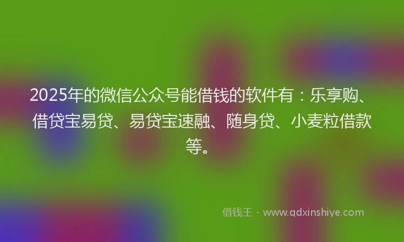 2025年的微信公众号能借钱的软件有：乐享购、借贷宝易贷、易贷宝速融、随身贷、小麦粒借款等。