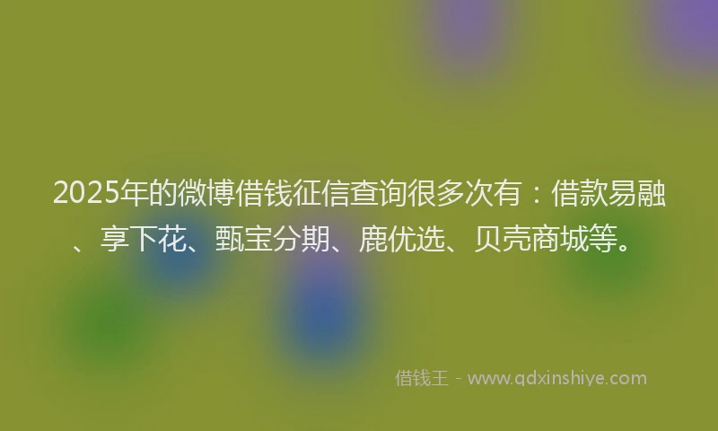 2025年的微博借钱征信查询很多次有：借款易融、享下花、甄宝分期、鹿优选、贝壳商城等。