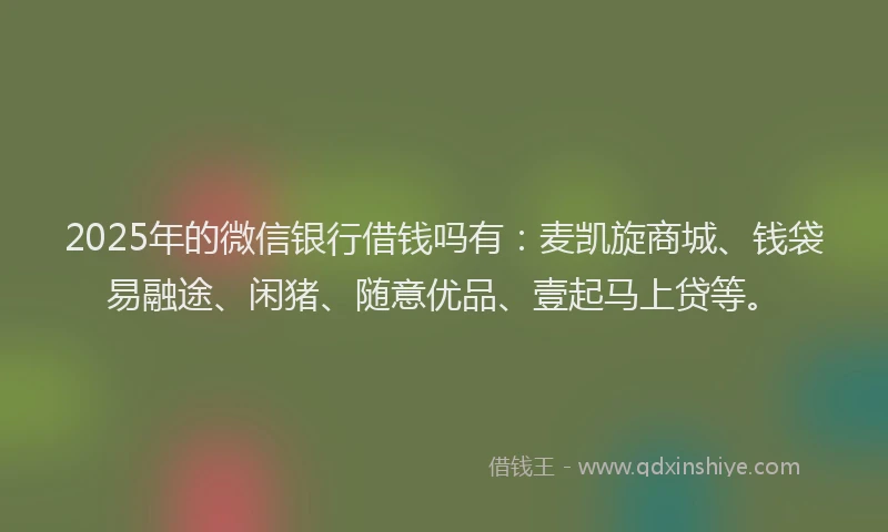 2025年的微信银行借钱吗有：麦凯旋商城、钱袋易融途、闲猪、随意优品、壹起马上贷等。