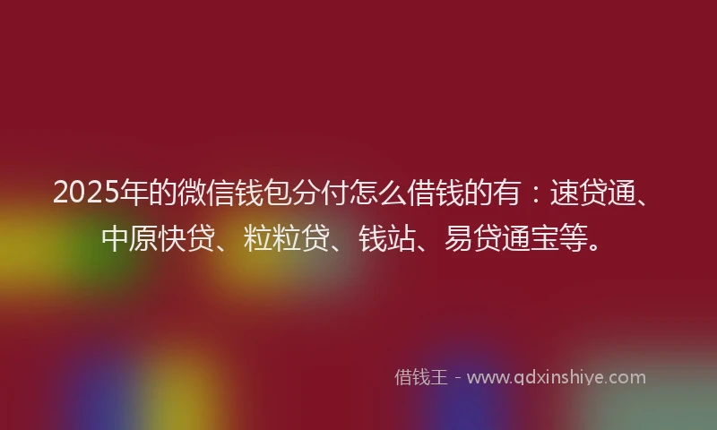 2025年的微信钱包分付怎么借钱的有：速贷通、中原快贷、粒粒贷、钱站、易贷通宝等。