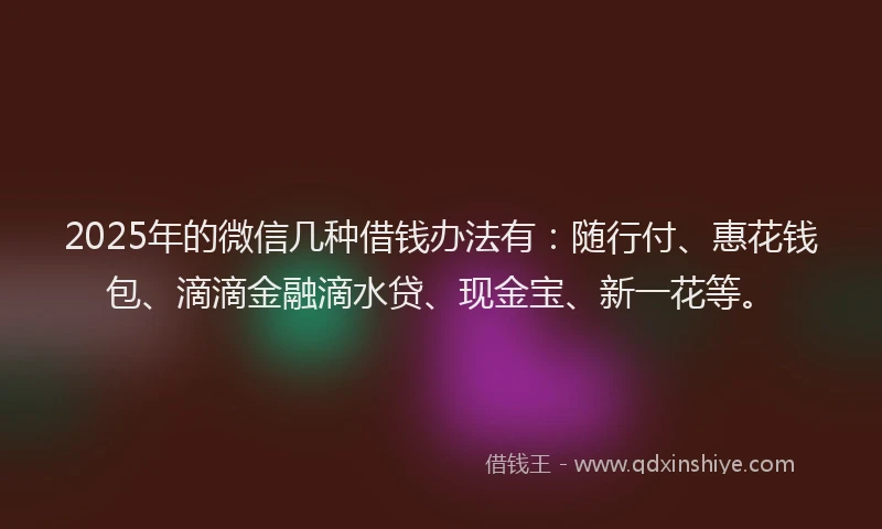 2025年的微信几种借钱办法有：随行付、惠花钱包、滴滴金融滴水贷、现金宝、新一花等。