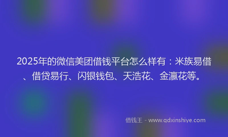 2025年的微信美团借钱平台怎么样有：米族易借、借贷易行、闪银钱包、天浩花、金瀛花等。