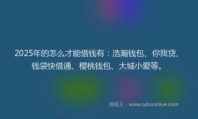 2025年的怎么才能借钱有：浩瀚钱包、你我贷、钱袋快借通、樱桃钱包、大城小爱等。