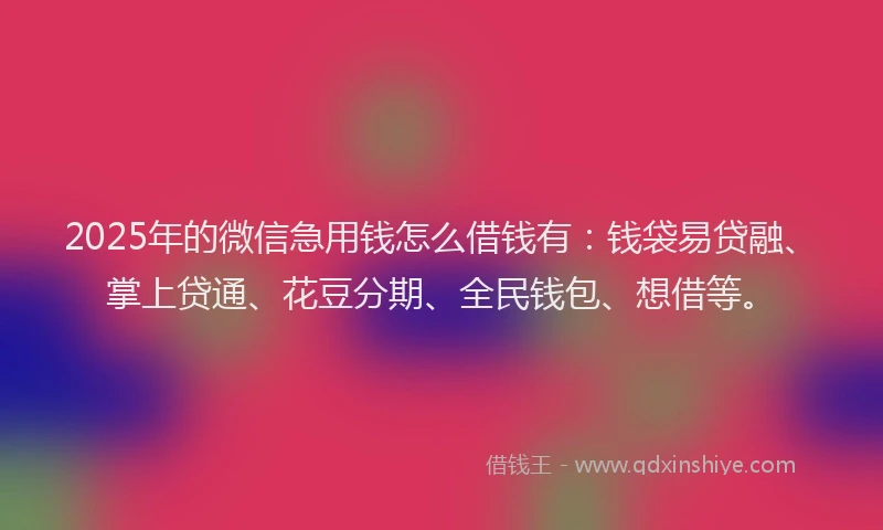 2025年的微信急用钱怎么借钱有：钱袋易贷融、掌上贷通、花豆分期、全民钱包、想借等。