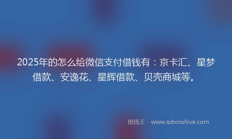 2025年的怎么给微信支付借钱有：京卡汇、星梦借款、安逸花、星辉借款、贝壳商城等。
