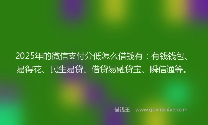 2025年的微信支付分低怎么借钱有：有钱钱包、易得花、民生易贷、借贷易融贷宝、瞬信通等。