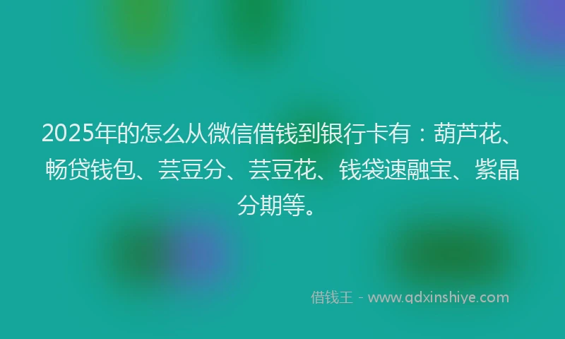 2025年的怎么从微信借钱到银行卡有：葫芦花、畅贷钱包、芸豆分、芸豆花、钱袋速融宝、紫晶分期等。