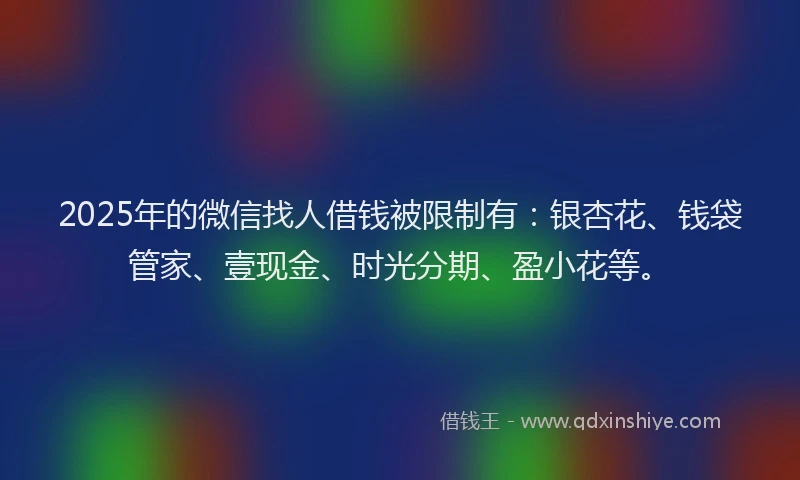 2025年的微信找人借钱被限制有：银杏花、钱袋管家、壹现金、时光分期、盈小花等。