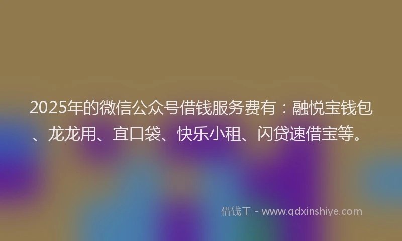 2025年的微信公众号借钱服务费有：融悦宝钱包、龙龙用、宜口袋、快乐小租、闪贷速借宝等。