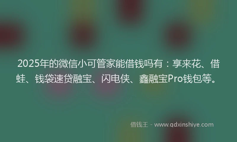 2025年的微信小可管家能借钱吗有：享来花、借蛙、钱袋速贷融宝、闪电侠、鑫融宝Pro钱包等。