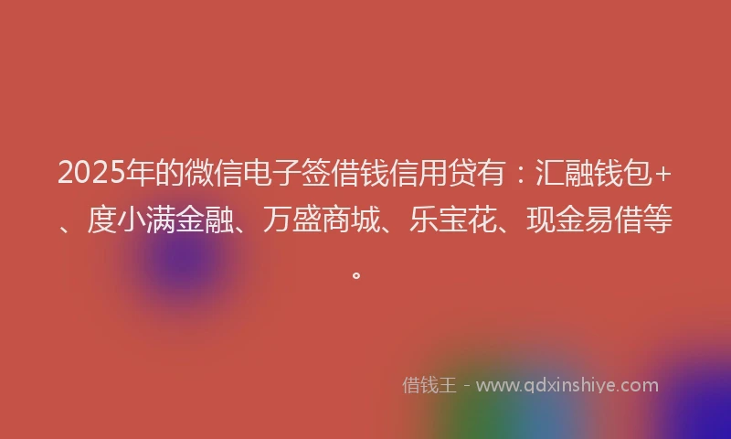 2025年的微信电子签借钱信用贷有：汇融钱包+、度小满金融、万盛商城、乐宝花、现金易借等。