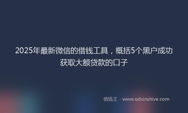 2025年最新微信的借钱工具，概括5个黑户成功获取大额贷款的口子