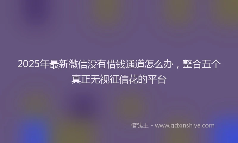2025年最新微信没有借钱通道怎么办，整合五个真正无视征信花的平台
